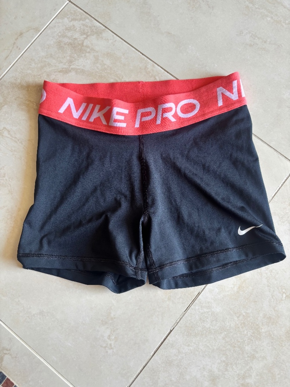 Nike Pro Woman's Black Runner Gym Shorts with Orange Band Size Small